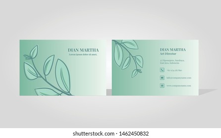 green leaf theme and modern minimalist business card template