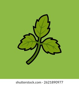 A green leaf with three leaflets stands out against a light green backdrop and can be used for decoration or illustration.
