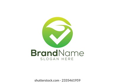 Design des grünen Blatts und der Markierung mit Logo, Vektorvorlage