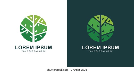 Projeto de logotipo abstrato do círculo da árvore da folha verde
