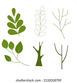 Green leaf and tree icon set. Branch vector. Tree set. Set plant.