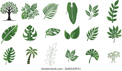 Green Leaf and Tree Icons Set , Nature and Botanical Elements