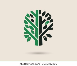 Logotipo del árbol de la hoja verde Icono de reforestación forestal Icono de madera Símbolo de madera Concepto de cortar el árbol de podar, crecimiento del árbol Inversión Dinero Negocio, Ecología ecológica Sostenibilidad Medio ambiente Árbol