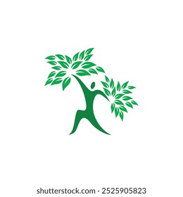 Green leaf tree man icon vector template