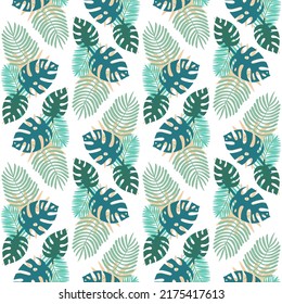 Green leaf tropical palm monstera seamless pattern plant organic shape for textile and packaging design