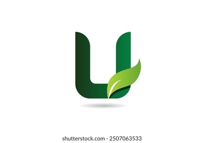 green leaf U letter alphabet logo icon design suitable for a green or vegan vegetarian concept