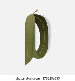 Green leaf uppercase letter D for invitation card. Vector illustration
