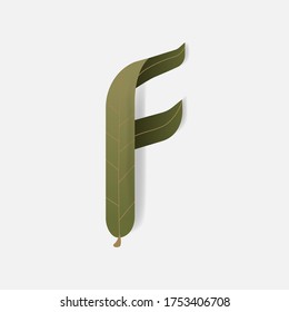 Green leaf uppercase letter F for invitation card. Vector illustration