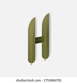 Green leaf uppercase letter H for invitation card. Vector illustration