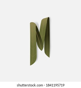 Letra mayúscula M de hoja verde para tarjeta de invitación. Ilustración del vector