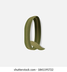 Green leaf uppercase letter Q for invitation card. Vector illustration