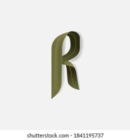 Green leaf uppercase letter R for invitation card. Vector illustration