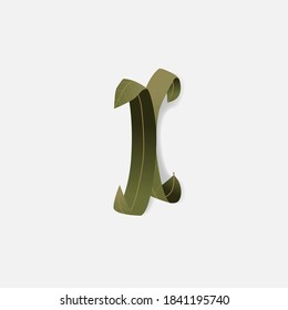 Green leaf uppercase letter X for invitation card. Vector illustration