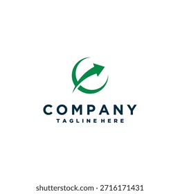 Green Leaf with Upward Arrow Logo for Growth and Sustainability