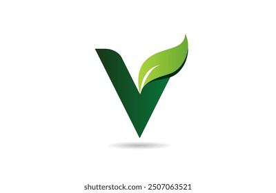 green leaf V letter alphabet logo icon design suitable for a green or vegan vegetarian concept