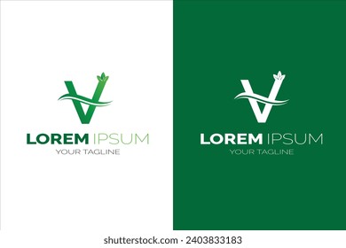 Green leaf V letter design