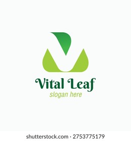Green leaf V logo design with organic and natural concept. Fresh eco-friendly emblem ideal for nature brands, organic products, wellness businesses, herbal companies, environmental organizations, and sustainable branding