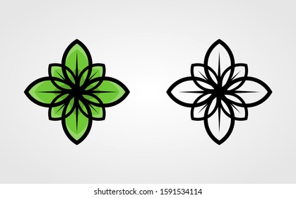 green leaf vector. green leaf cartoon style vector. elegant leaf illustration with lineart vector.