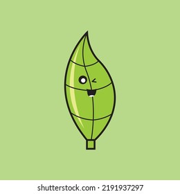 green leaf vector doodle kawaii concept.