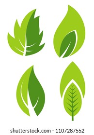 Green leaf vector eco gaden and forest flat icons