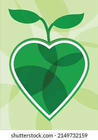 Green leaf vector, icon with heart shape and two leaves. Can be used for eco, vegan, herbal healthcare or nature care concept logo design