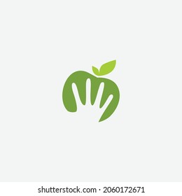 green leaf vector icon logo illustration of fruits or people and hand