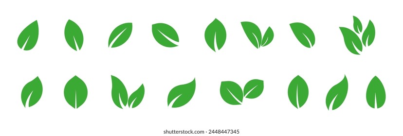 Iconos de vector de hoja verde. Logotipo de hoja ecológica. Hojas lineales simples de árboles y plantas. Elementos para eco friendly y bio logo, vegano. Colección de hojas verdes. Elemento de hoja de ecología.