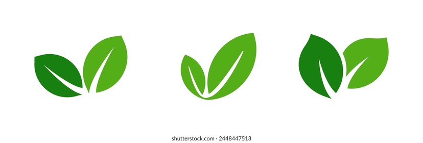 Iconos de vector de hoja verde. Logotipo de hoja ecológica. Hojas lineales simples de árboles y plantas. Elementos para eco friendly y bio logo, vegano. Colección de hojas verdes. Elemento de hoja de ecología.