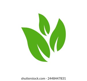 Green leaf vector icons. Eco leaf logo. Simple linear leaves of trees and plants. Elements for eco friendly and bio logo,vegan. Green leaves collection. Ecology leaf element.