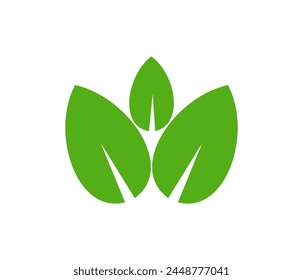Green leaf vector icons. Eco leaf logo. Simple linear leaves of trees and plants. Elements for eco friendly and bio logo,vegan. Green leaves collection. Ecology leaf element.