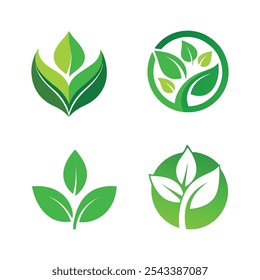 Iconos de vector de hoja verde. Logotipo de la hoja de Eco. Elementos para eco amigable y bio logo vegano. Hojas verdes colección