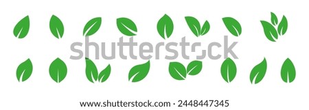 Green leaf vector icons. Eco leaf logo. Simple linear leaves of trees and plants. Elements for eco friendly and bio logo,vegan. Green leaves collection. Ecology leaf element.