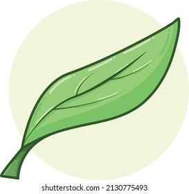 Green Leaf Vector Illustration Isolated. Fresh and Eco Friendly themed drawing with simple flat minimalist art style isolated on yellow circle background.