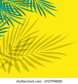 green leaf vector illustration on yellow background for invitation cards, summer greeting cards, summer celebration cards and covers