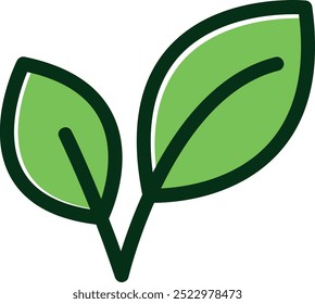 Green leaf vector illustration, simple flat design with two-tone color style.