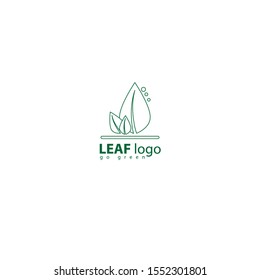 Green leaf vector logo design, eco friendly concept. with outline