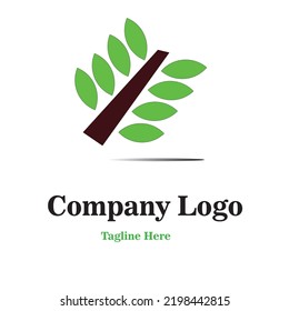 Green leaf Vector logo design template with shadow.