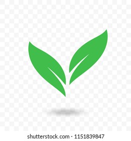 Green leaf vector logo. Isolated icon for vegetarian or vegan cafe, ecology environment and bio food label or horticulture design