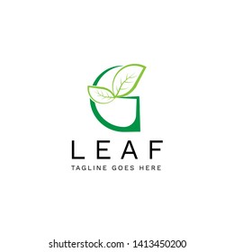 Green leaf vector logo. Letter G initial nature flat logo design. - Vector