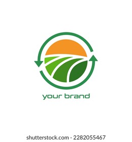Green leaf vector logo on white background.