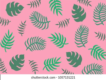 Green leaf Vector seamless on pink.