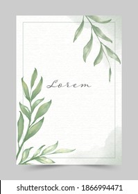 green leaf vector texture watercolor,wedding invitation card template,hand drawn green leaf.