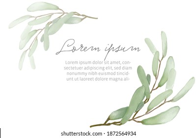 green leaf vector texture watercolor,wedding invitation card template,hand drawn green leaf.