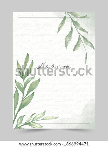green leaf vector texture watercolor,wedding invitation card template,hand drawn green leaf.
