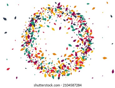 Green Leaf Vector White Background. Colorful Confetti Season Pattern. November Foliage Card. Orange Foliage Illustration.