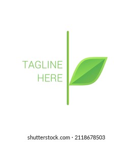 green leaf and green vertical line as twig and center line