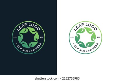 green leaf vintage circle logo design