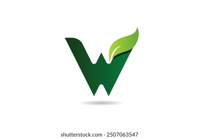 green leaf W letter alphabet logo icon design suitable for a green or vegan vegetarian concept