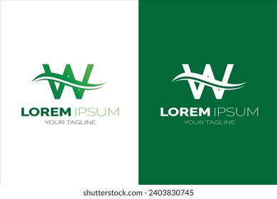 Green leaf W letter design