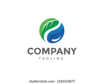 Green Leaf Water Drop Clean Earth Environment Ecology Ecological Nature Natural Logo Template Design Vector for Business Brand Company